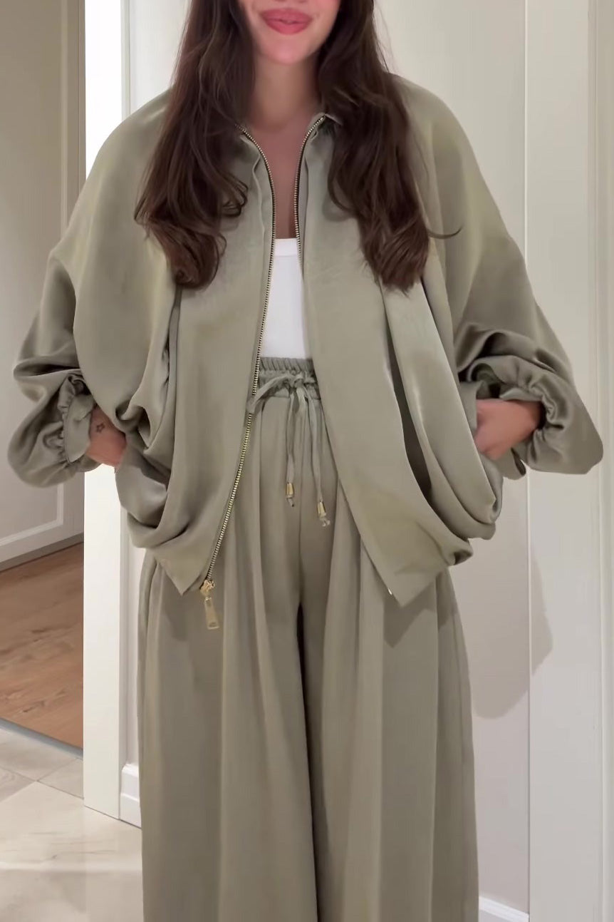 R&B | Reißverschlussjacke und Elastische Bund Weit Geschnittene Hose Zweiteiler Satz