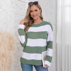 Damen lässiger Strickpullover mit breiten Streifen und lockerer Passform R&B