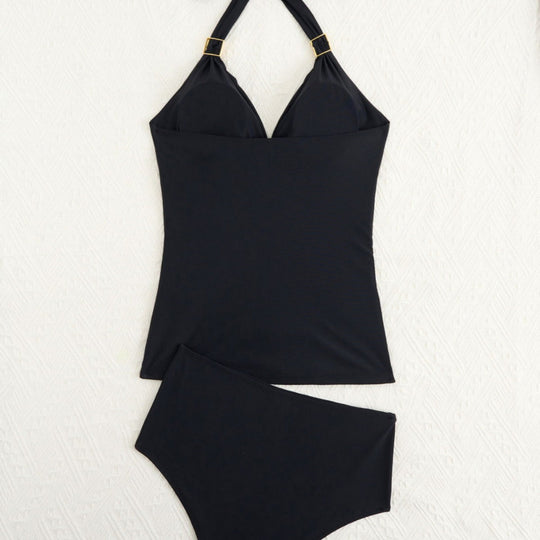 Damen Tankini mit tiefem V-Ausschnitt und dekorativem Knoten R&B