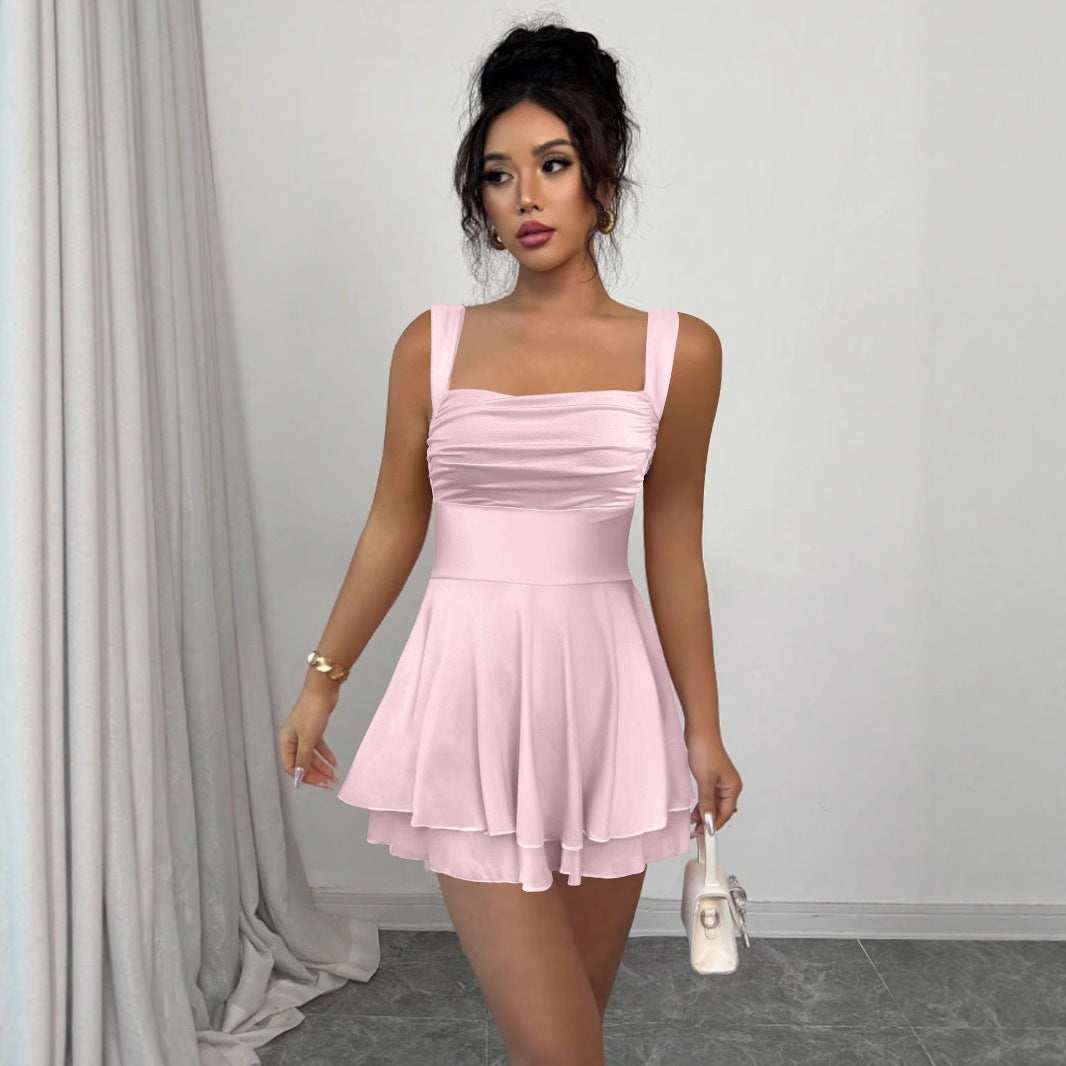 Damen Verspielt geschnittenes Sommerkleid mit Raffung und schwingendem Rock R&B