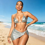 Damen Glänzendes Bikini-Set mit Wickelrock R&B