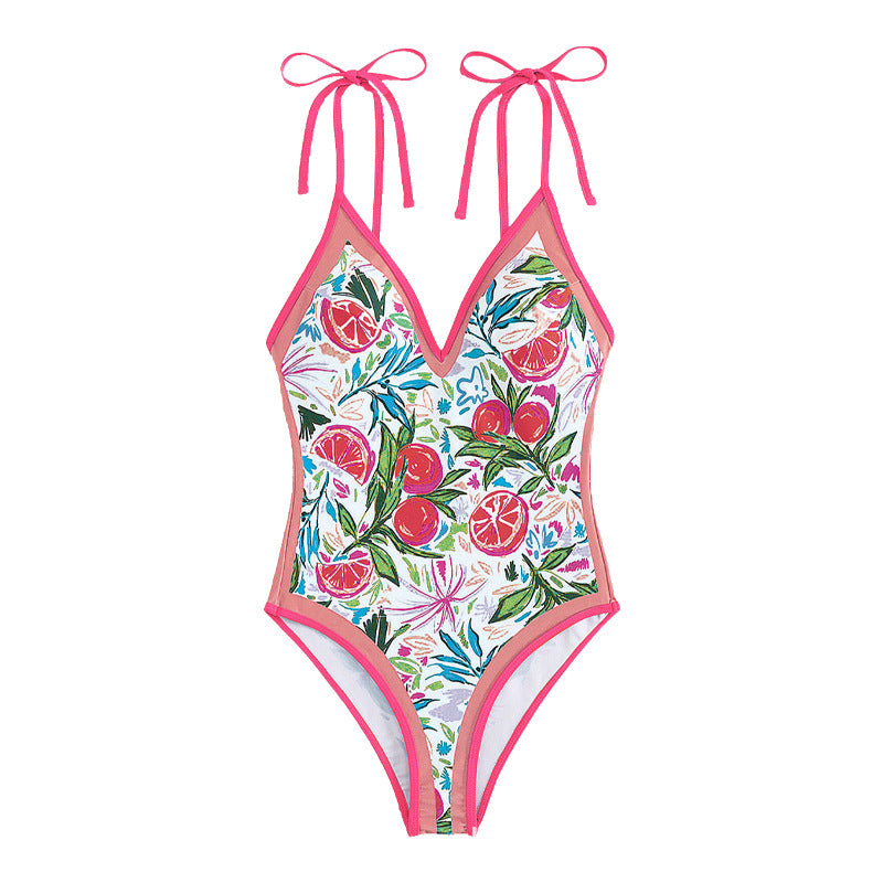 Damen Einteiler Badeanzug mit fruchtigem Design und verstellbaren Trägern R&B