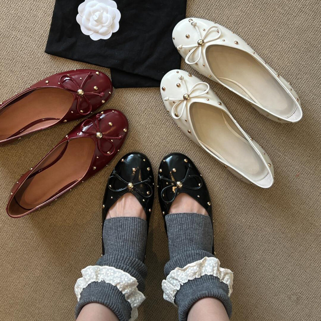 Damen Ballerinas mit modischem Schleifendesign und dekorativem Perlenbesatz R&B