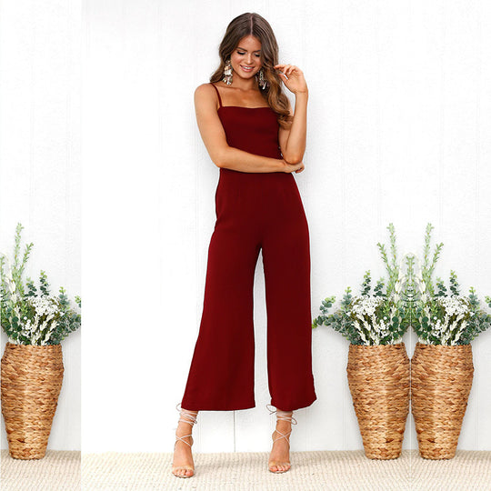 Damen Jumpsuit mit schmalen Trägern und weitem Beinschnitt R&B