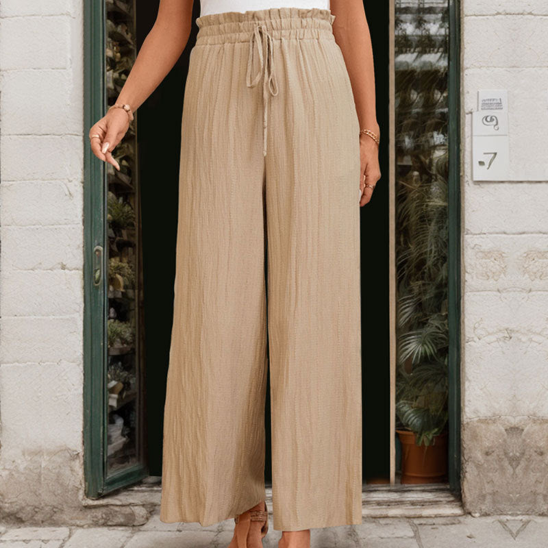 Damen Weite Baumwollhose mit elastischem Bund und Bindegürtel R&B