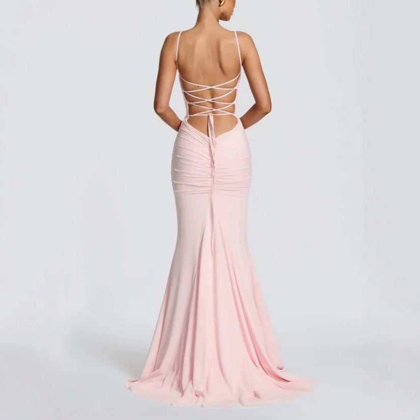 Damen Elegantes Tailliertes Maxikleid mit Raffungen R&B