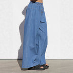 Damen nan weite Highwaist-Jeanshose mit elastischem Bund und dekorativer Knopfleiste R&B