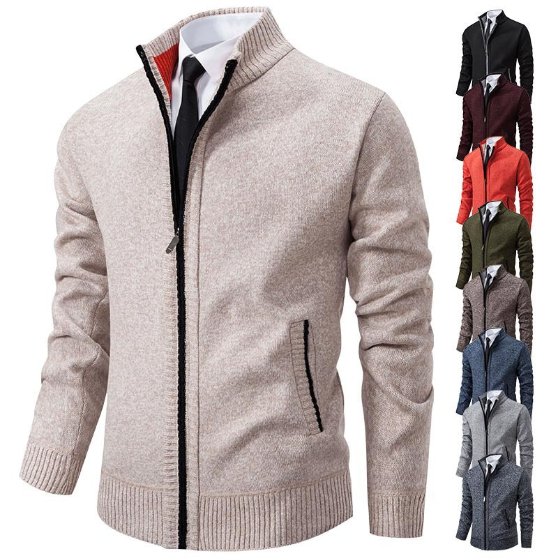 Herren sportliche Strickjacke mit Stehkragen und Reißverschluss R&B