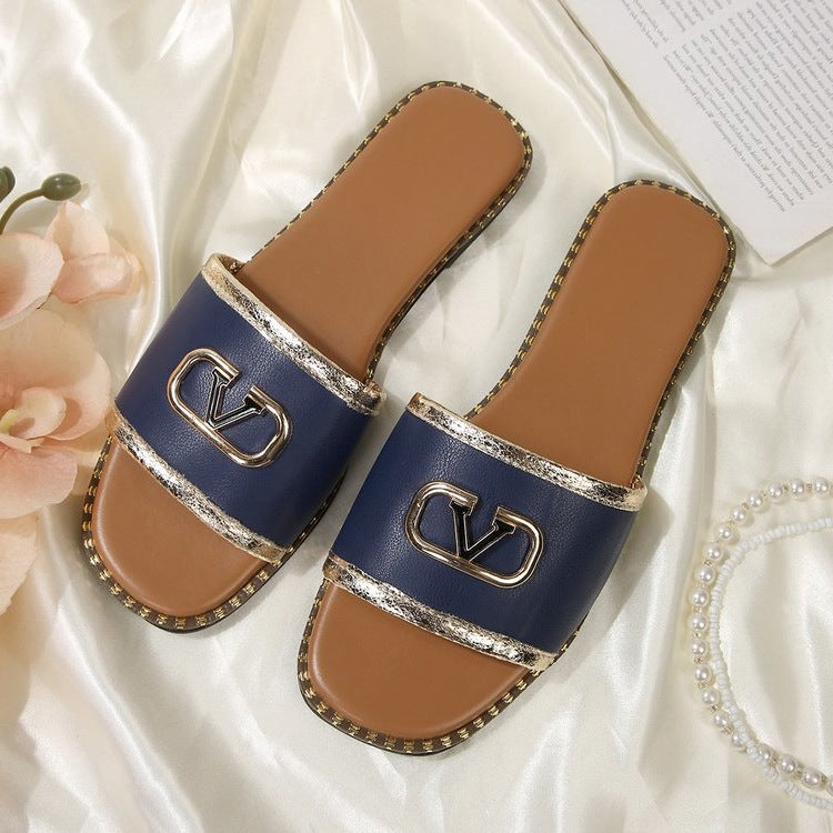 Damen modische Riemchen-Sandalen mit goldenen Details R&B