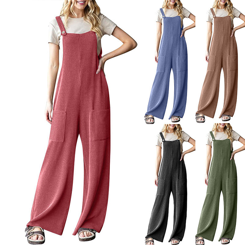 Damen lässiger Cord-Overall mit praktischen Taschen und breiten Beinen R&B