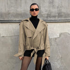 Damen lässige Utility-Jacke im Oversized-Schnitt mit taillierbarem Gürtel und praktischen Taschen R&B