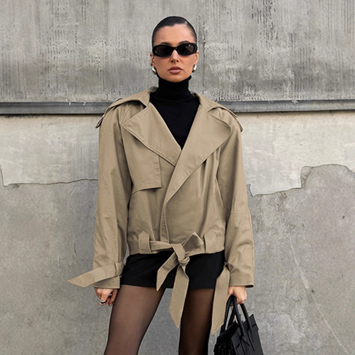 Damen lässige Utility-Jacke im Oversized-Schnitt mit taillierbarem Gürtel und praktischen Taschen R&B