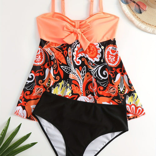 Damen Tankini Set mit verspieltem Druck und modischen Details R&B