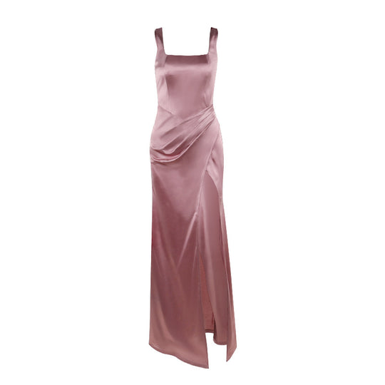 Damen elegantes Maxikleid mit anliegendem Oberteil und hohem Schlitz R&B