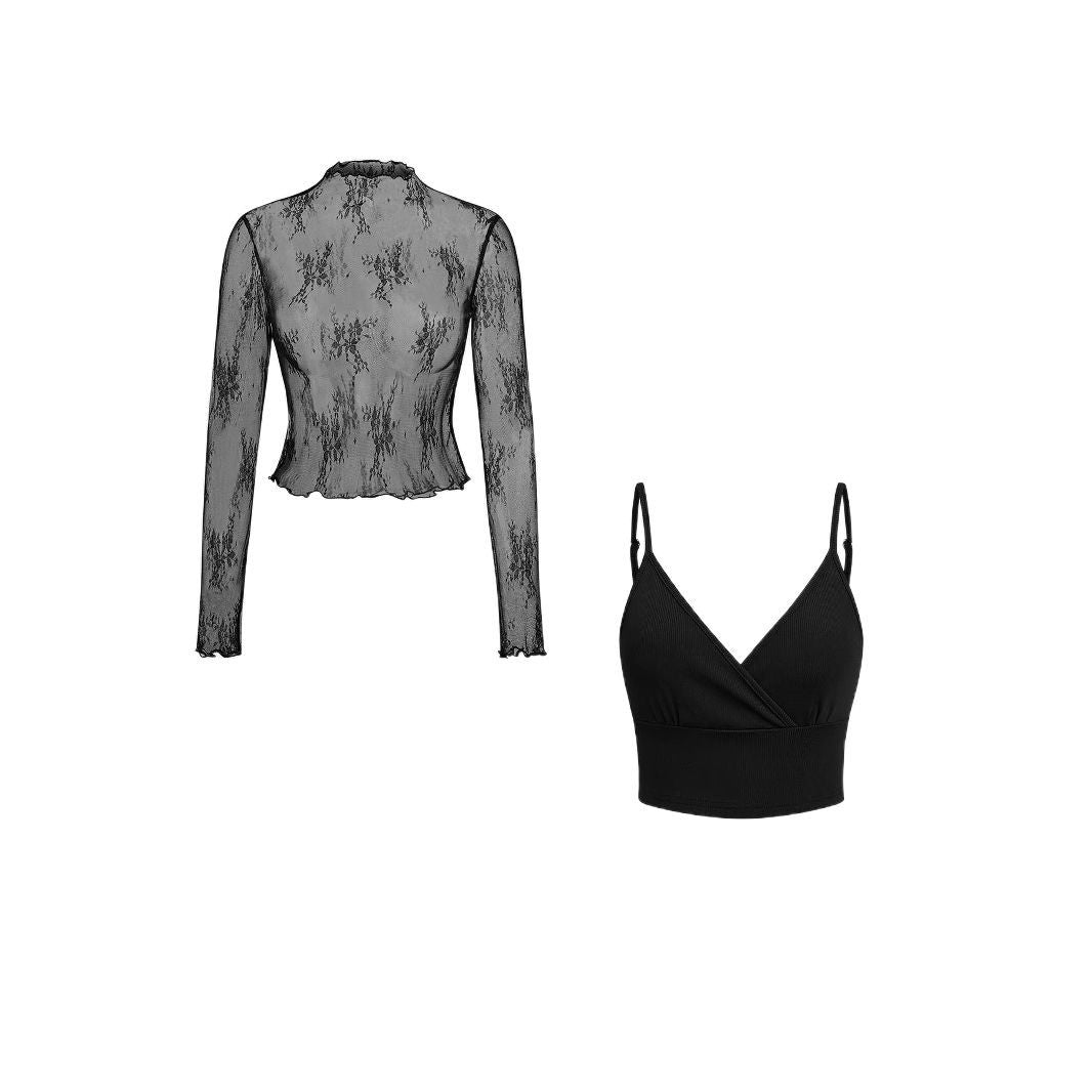 Damen Elegantes transparentes Oberteil mit langem Arm und modischem Top R&B