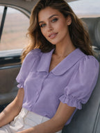 Damen Verspielt geschnittene Bluse mit Puffärmeln und Knopfdetails R&B
