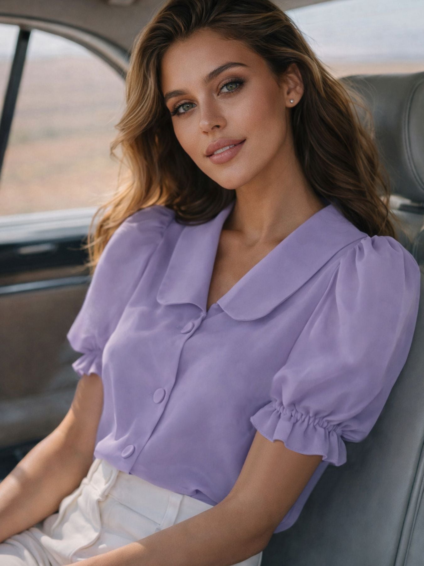 Damen Verspielt geschnittene Bluse mit Puffärmeln und Knopfdetails R&B
