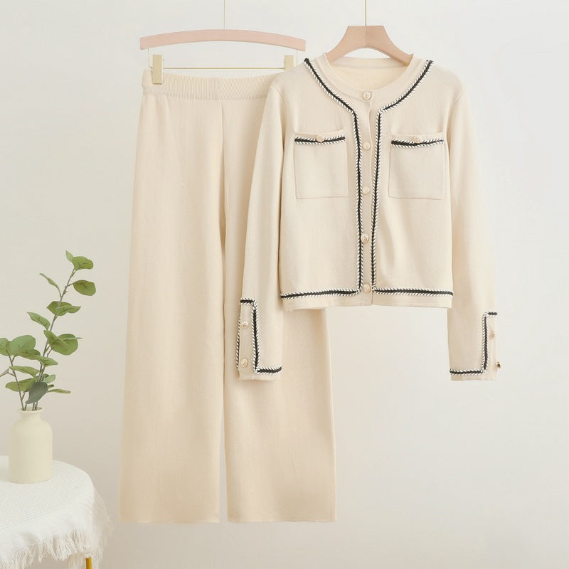 Damen elegantes Zweiteiler-Set mit strukturiertem Blazer und weitem Hosen R&B