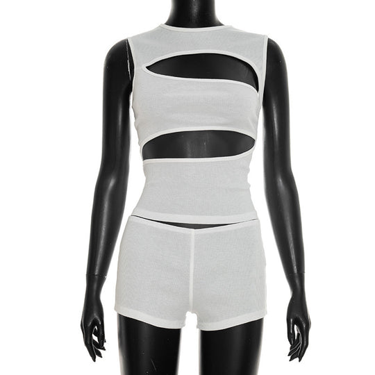 Damen modisches Oberteil mit angeschnittenen Details und passenden Shorts R&B