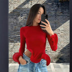 Damen Trendy Oberteil mit asymmetrischen Rüschendetails und elegantes Design R&B