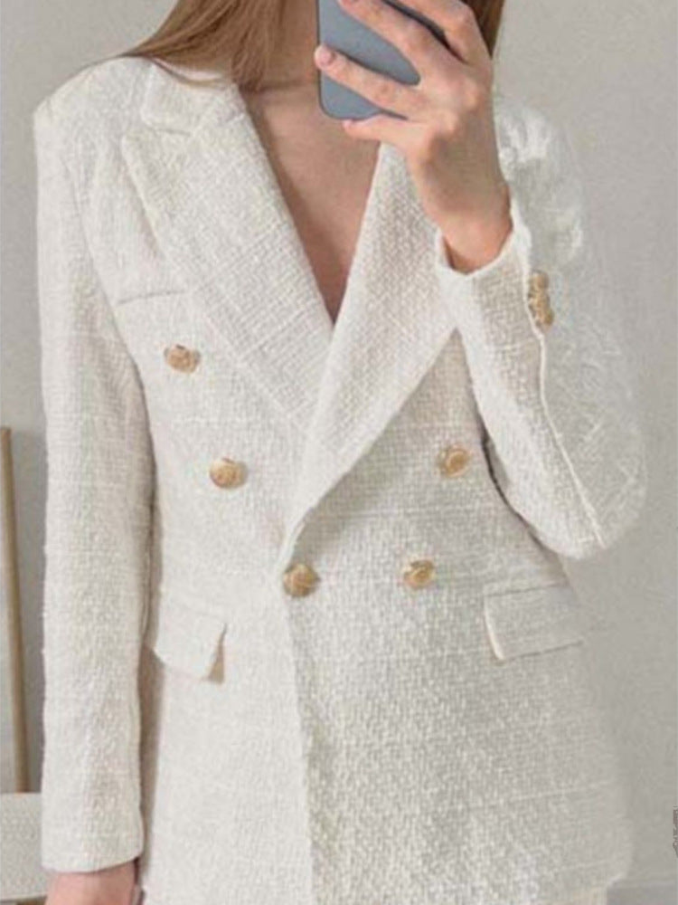 Damen Tweed Blazerjacke mit doppelter Knopfleiste und elegantem Schnitt R&B