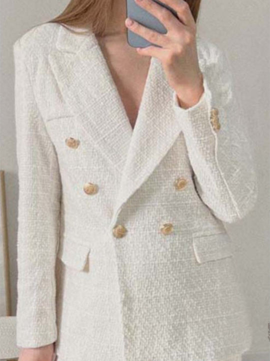 Damen Tweed Blazerjacke mit doppelter Knopfleiste und elegantem Schnitt R&B