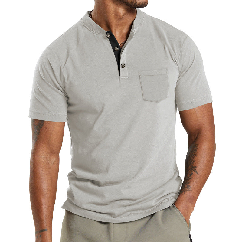 Herren Kurzarm-Henley-T-Shirt mit praktischer Brusttasche und modernem Kragen R&B