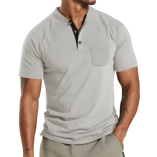 Herren Kurzarm-Henley-T-Shirt mit praktischer Brusttasche und modernem Kragen R&B