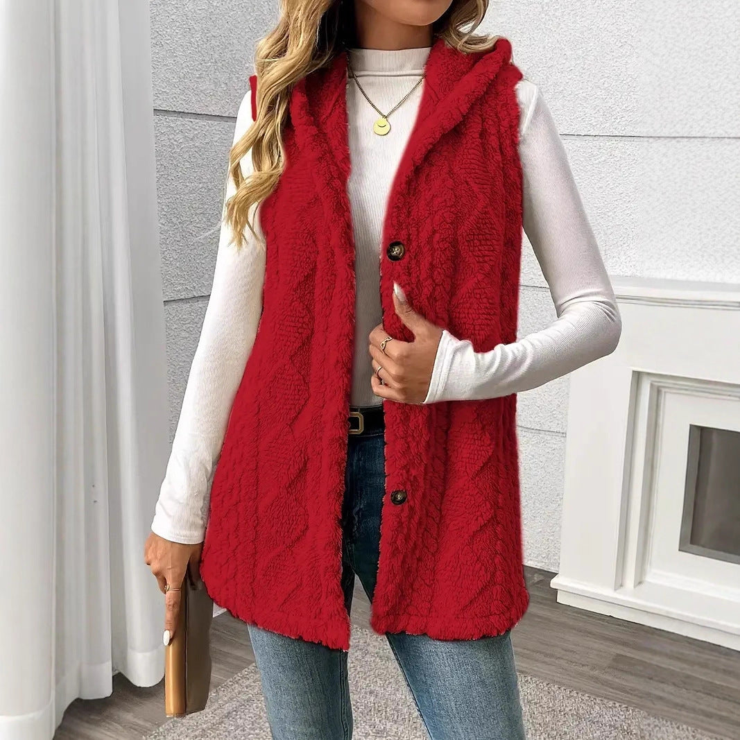 Damen Stylish gesteppte Weste mit Kapuze und Knopfverschluss R&B