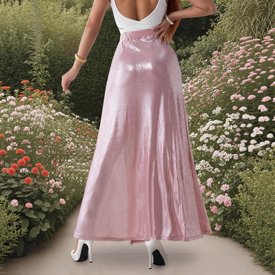 Damen Eleganter Satin Maxi-Rock mit seitlichem Schlitz und seidigem Glanz R&B