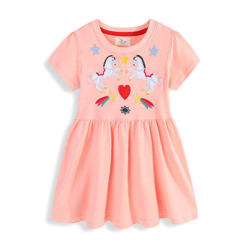 Mädchen Sommerkleid mit buntem Einhornmotiv und fröhlichen Applikationen R&B