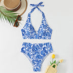 Damen Hochtailliertes Bikini-Set mit floralem Design und verspieltem Halteroberteil R&B