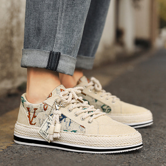 Damen modische Sneakers mit trendigem Textil-Obermaterial und geflochtener Sohle R&B