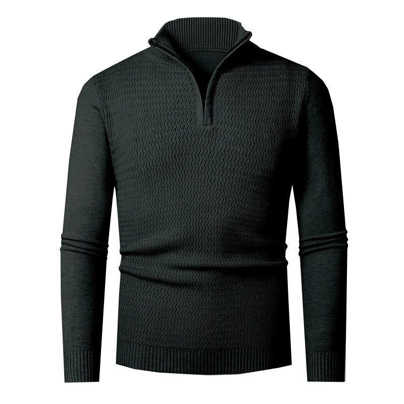 Herren nan Feinstrick-Halbzip-Pullover mit strukturierter Wellenoptik und Stehkragen R&B