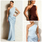 Damen Elegantes asymmetrisches Abendkleid mit fließendem Satin und raffiniertem Drapierungsdetail EB