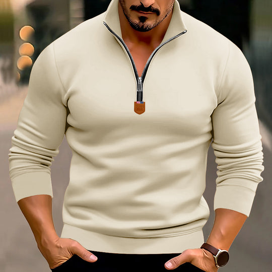 Herren nan schmal geschnittener Feinstrickpullover mit kurzem Reißverschluss, formenden Nähten und Stretchbund R&B