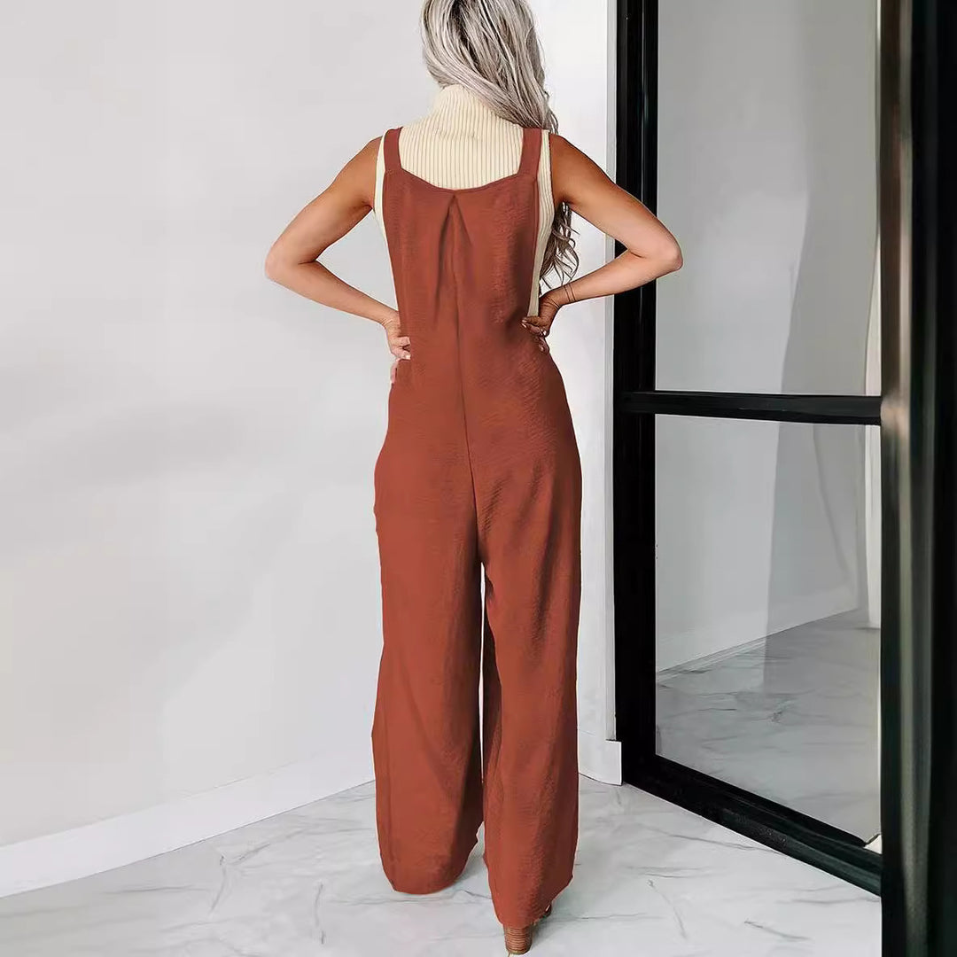 Damen lässiger Jumpsuit mit weit geschnittenem Bein und dekorativen Knopfdetails R&B