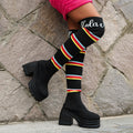 Damen Hochformat Stiefel mit buntem Streifenmuster und modischem Blockabsatz R&B