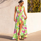 Damen Maxikleid mit tiefem V-Ausschnitt und elegantem Schlitz R&B