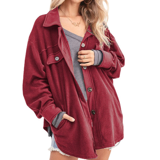 Damen lässige Overshirtjacke aus weichem Fleece R&B