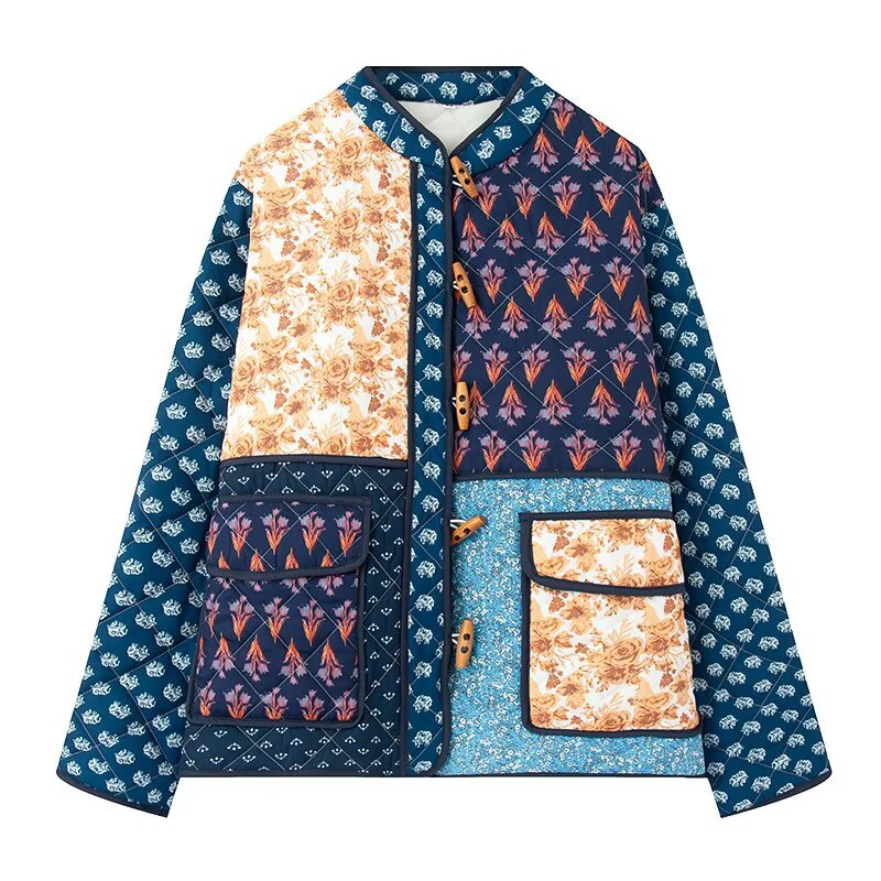 Damen Patchwork Steppjacke mit aufwendigen Mustern und praktischen Taschen R&B