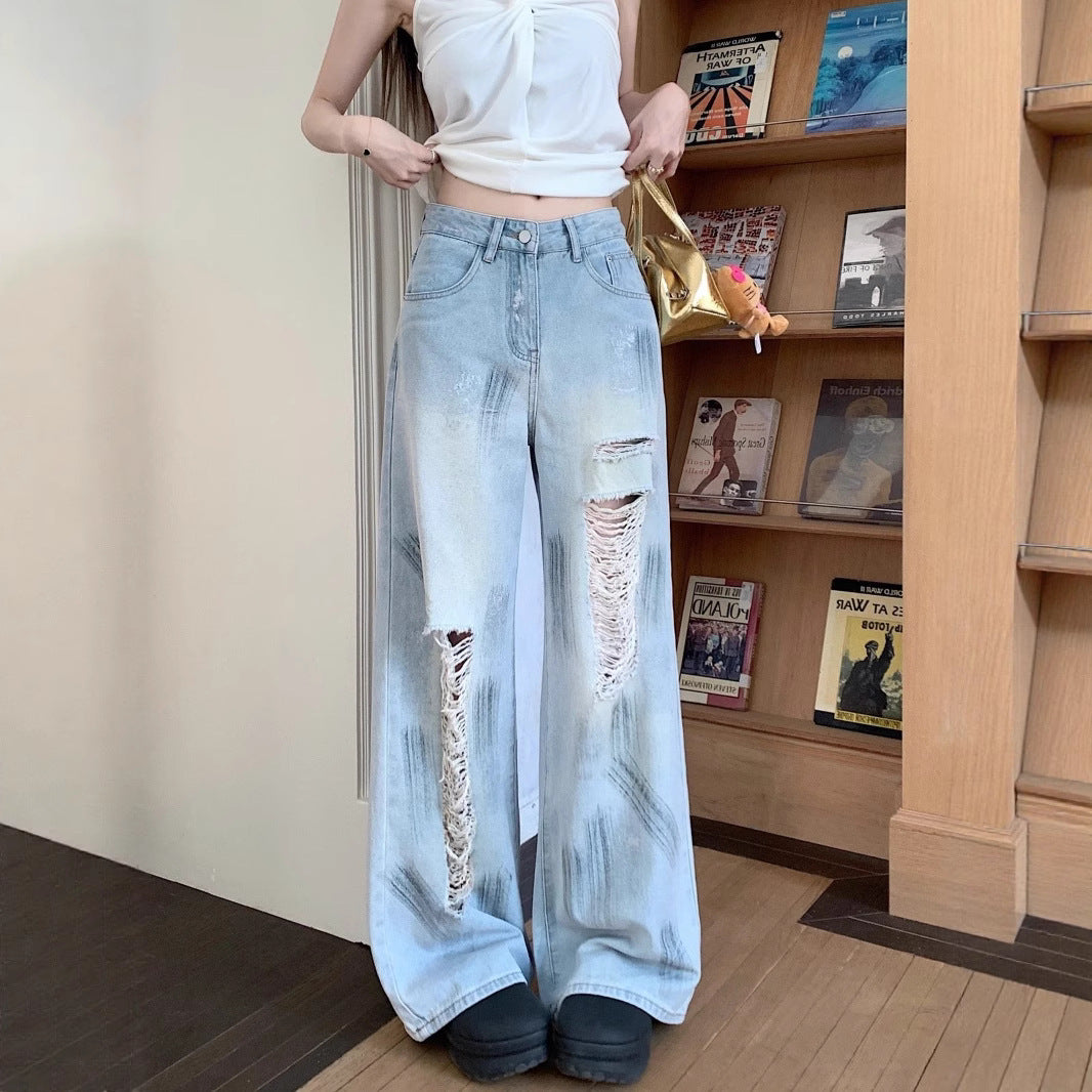 Damen Weit geschnittene Destroyed Jeans mit trendigen Details R&B