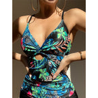 Damen Badeanzug-Set mit floralem Design und hohem Beinausschnitt R&B
