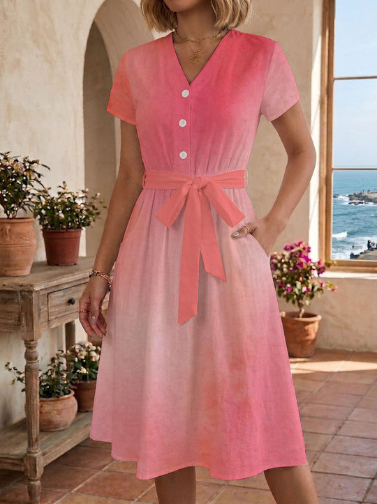 Damen Sommerliches Kleid mit taillierbarem Bindegürtel und floralem Muster R&B