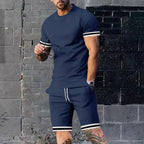 Herren nan athletisches Freizeit-Set aus Baumwoll-Feinjersey mit Kontrastbündchen und Kordelbund-Kurzhose R&B