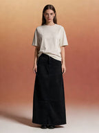 Damen Maxi-Denim-Rock mit hohem Bund und fransigem Saum