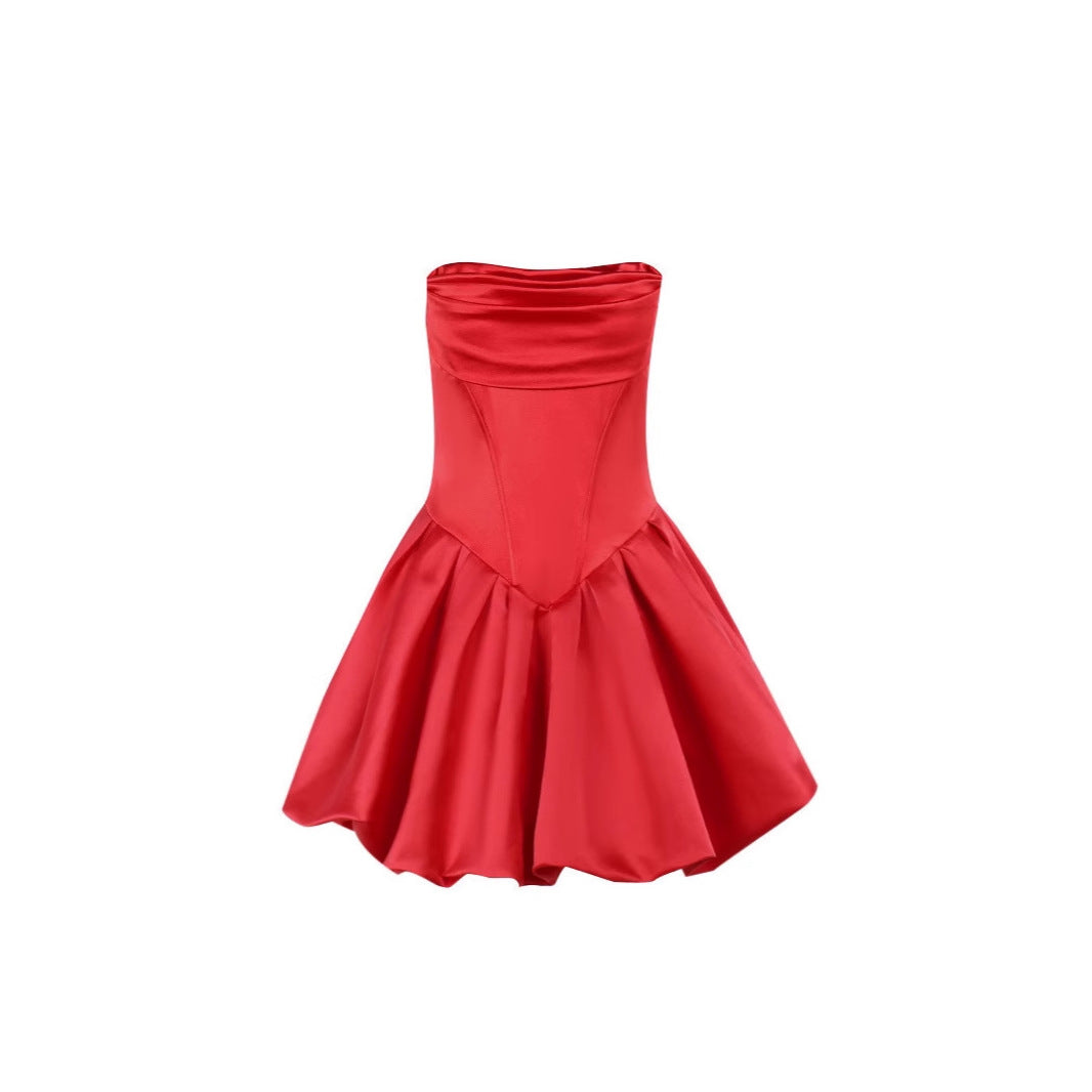 Damen Rüschensminikleid mit schulterfreiem Design und voluminösem Rock R&B