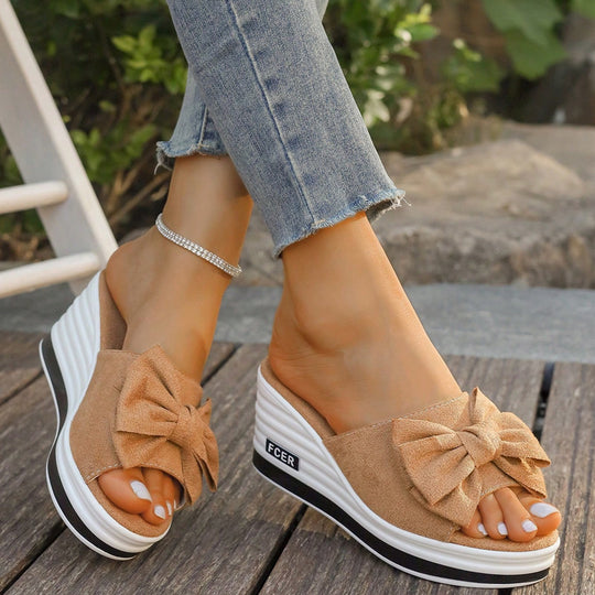 Damen Plateausandalen mit modischer Schleifenapplikation und komfortabler Sohle R&B