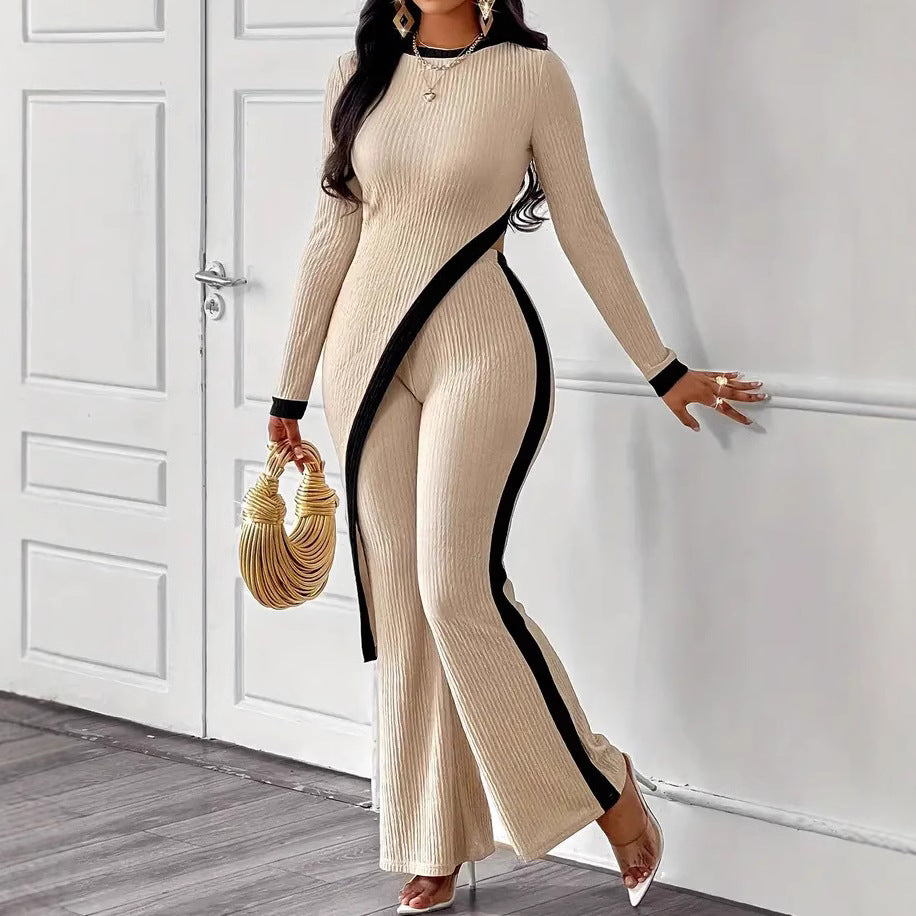Damen Lässiger Jumpsuit mit seitlichen Kontraststreifen und elegantem Schnitt R&B