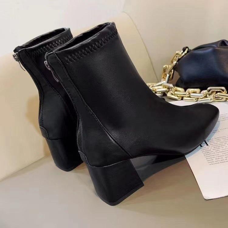 Damen High Heel Stiefeletten mit elegantem Reißverschluss und modischem Blockabsatz R&B